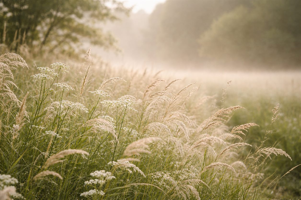 Wildflower meadow in soft morning light